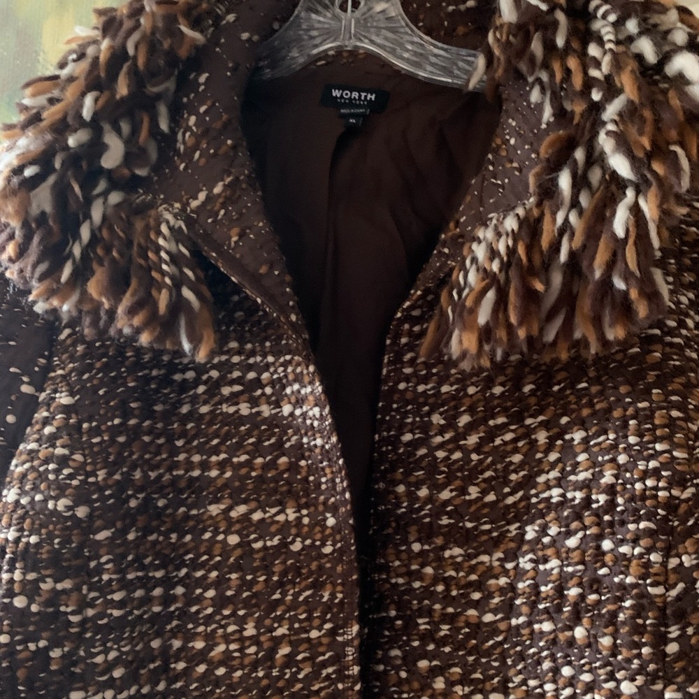 Worth Brown and Buff Tweed Jacket with Fringe Detail - Picture 3 of 10